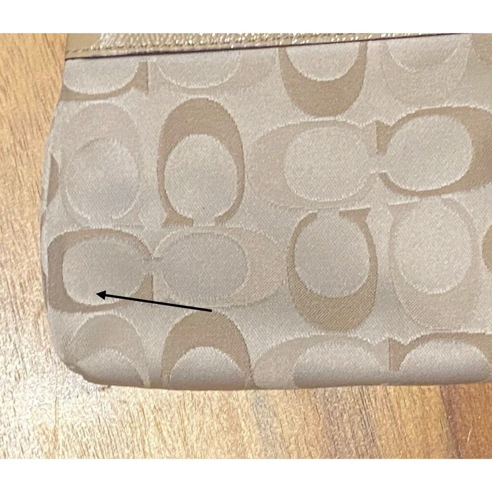 Coach Wristlet F43434 Pleated Sateen Signature C Logo Tan/Beige with Brown liner